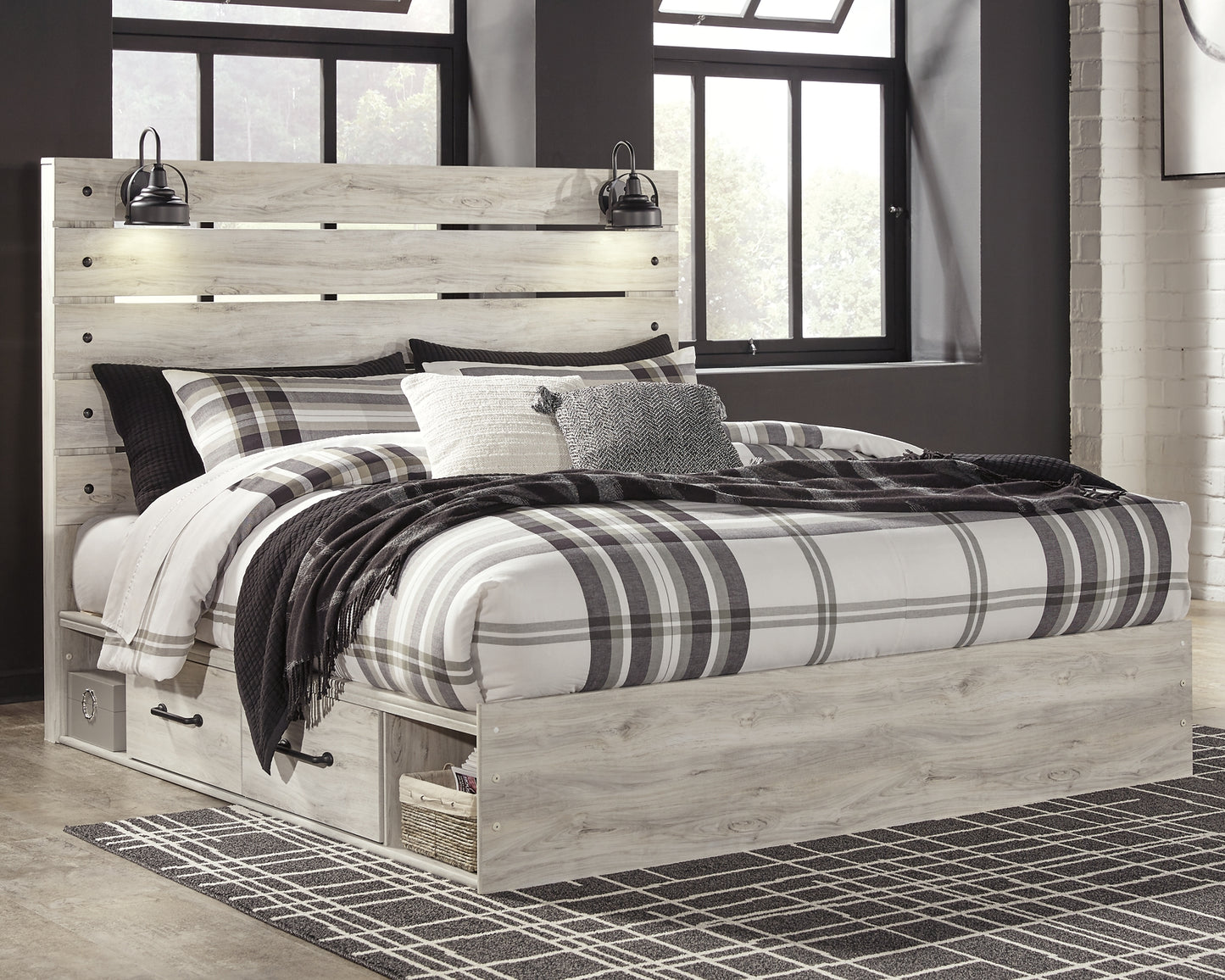 Cambeck  Panel Bed With 2 Storage Drawers With Mirrored Dresser