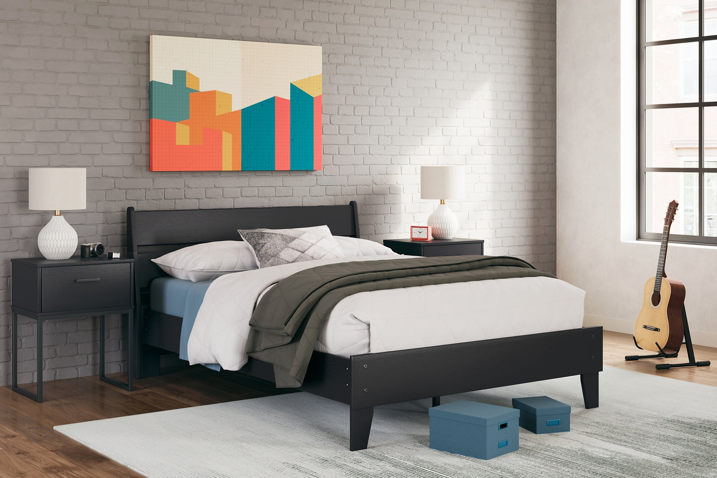 Socalle Full Panel Platform Bed with 2 Nightstands