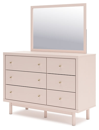 Wistenpine Twin Upholstered Panel Headboard with Mirrored Dresser and 2 Nightstands