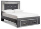 Lodanna King Panel Bed with 2 Storage Drawers with Mirrored Dresser, Chest and Nightstand