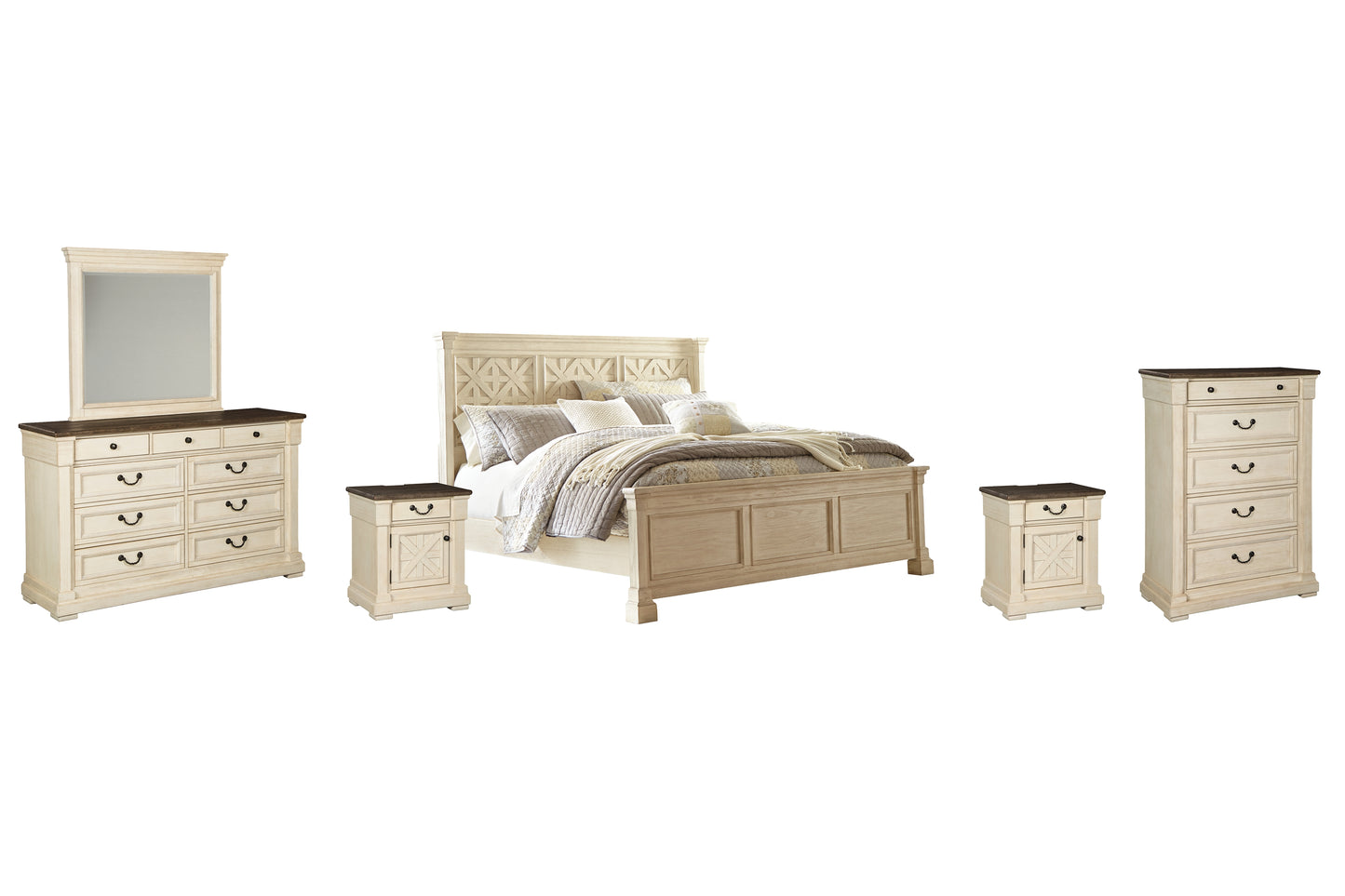 Bolanburg California King Panel Bed with Mirrored Dresser, Chest and 2 Nightstands