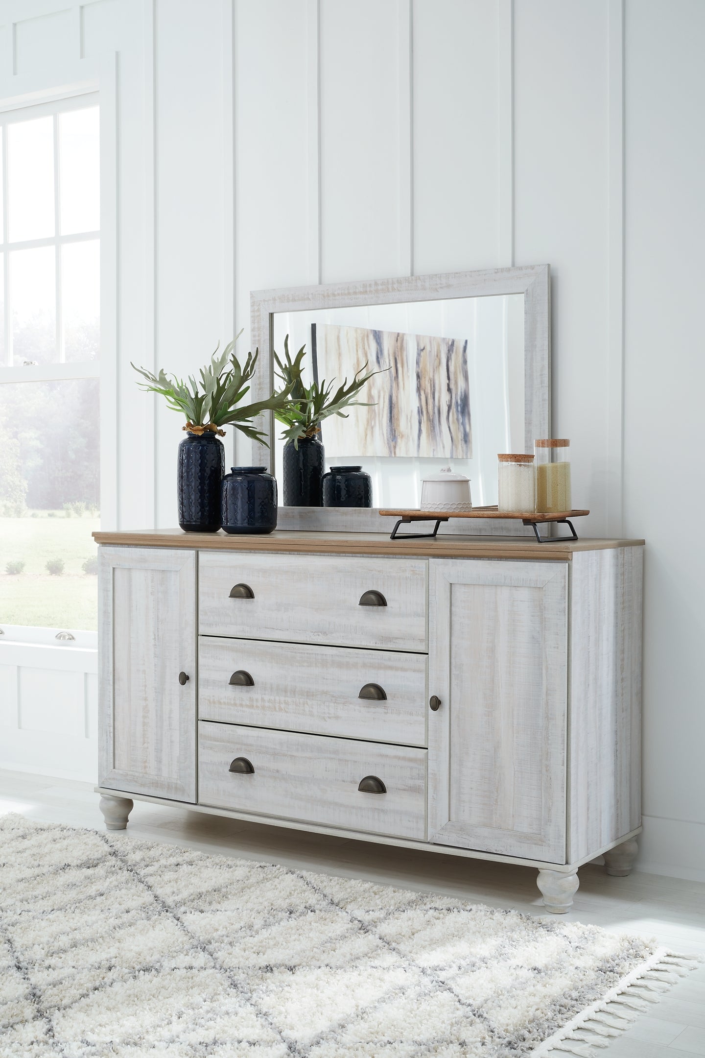 Haven Bay Queen Panel Bed with Mirrored Dresser, Chest and Nightstand