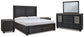 Foyland California King Panel Storage Bed with Mirrored Dresser and 2 Nightstands